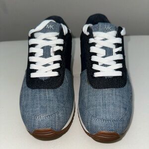 Gently used/worn Michael Kors, Allie wrap trainer Denim shoes size 7.5M/35M
